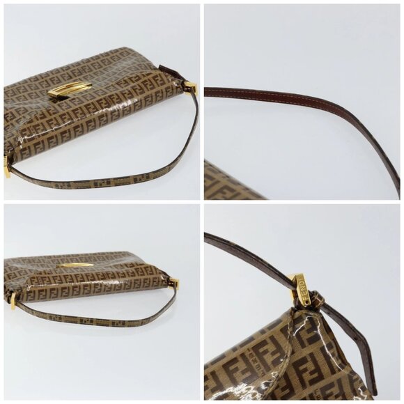 FENDI Zucchino Canvas Mamma Baguette Shoulder Bag Enamel Beige Gold Auth 146481 - Picture 15 of 16